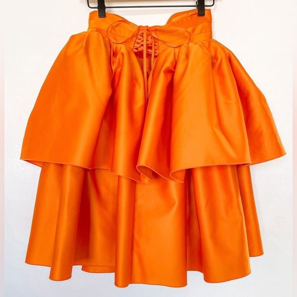 ROTATE BIRGER CHRISTENSEN CARMINA RUFFLED SATIN MINI DRESS IN ORANGE - Picture 5 of 16